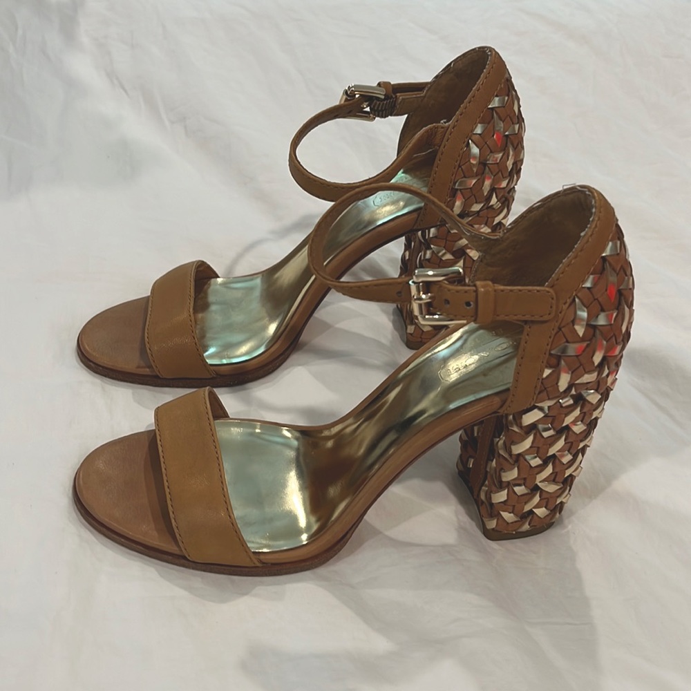 Coach Leather Sandal with Woven Heal